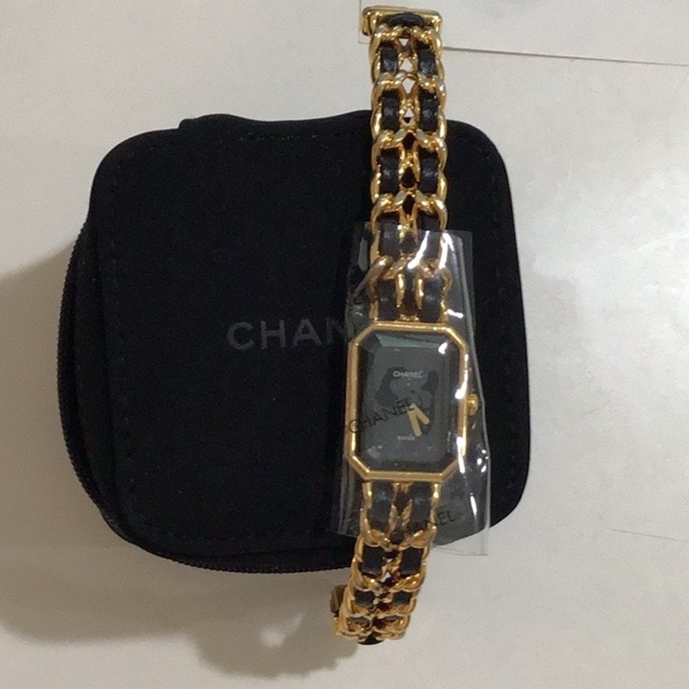 Chanel Watch Premiere 20mm Gold PlatedBlack & Gold Strap + Chanel  Travel Case